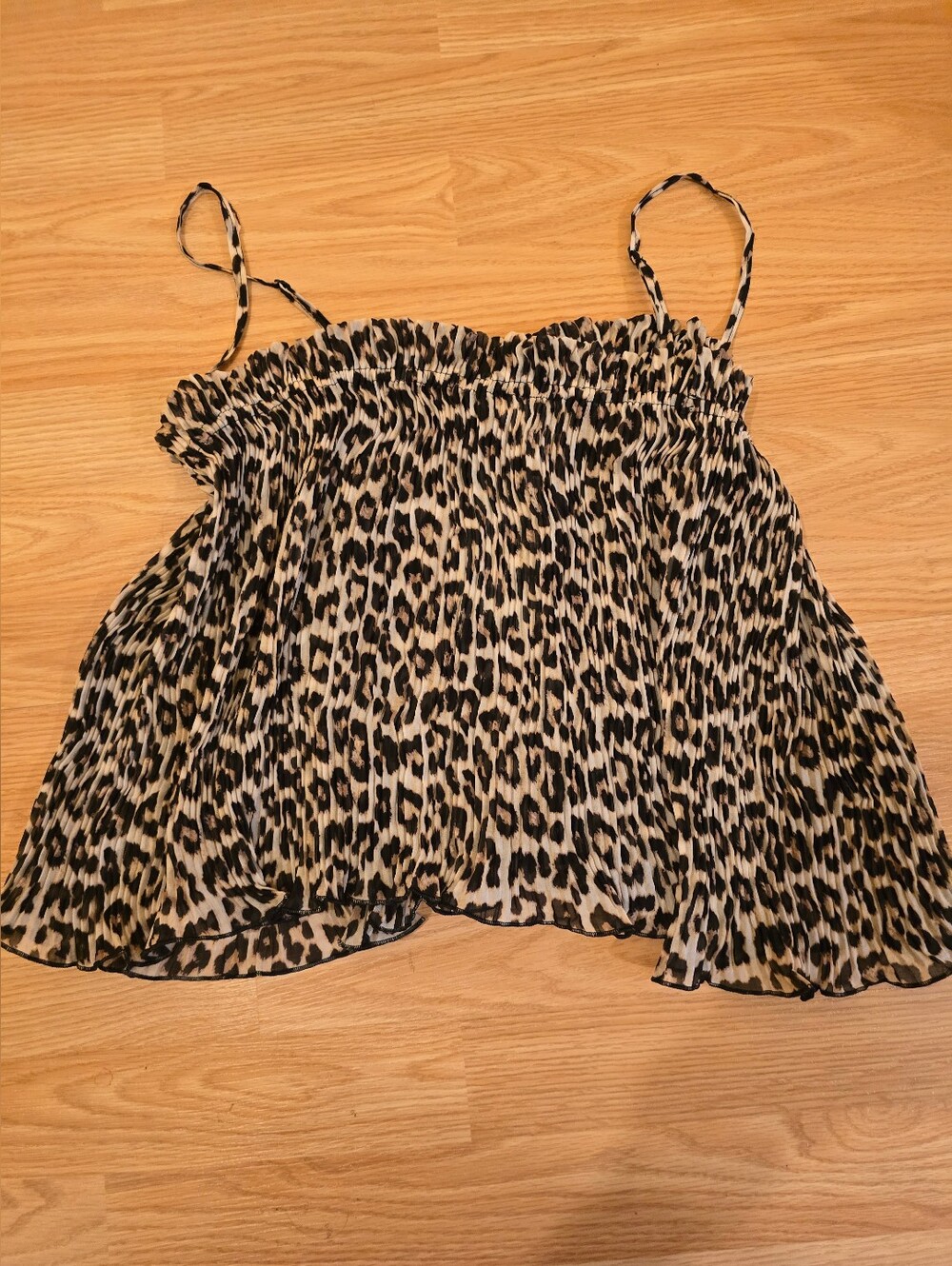 H&M Leopard Print Pleated Cami Top - Beige & Black